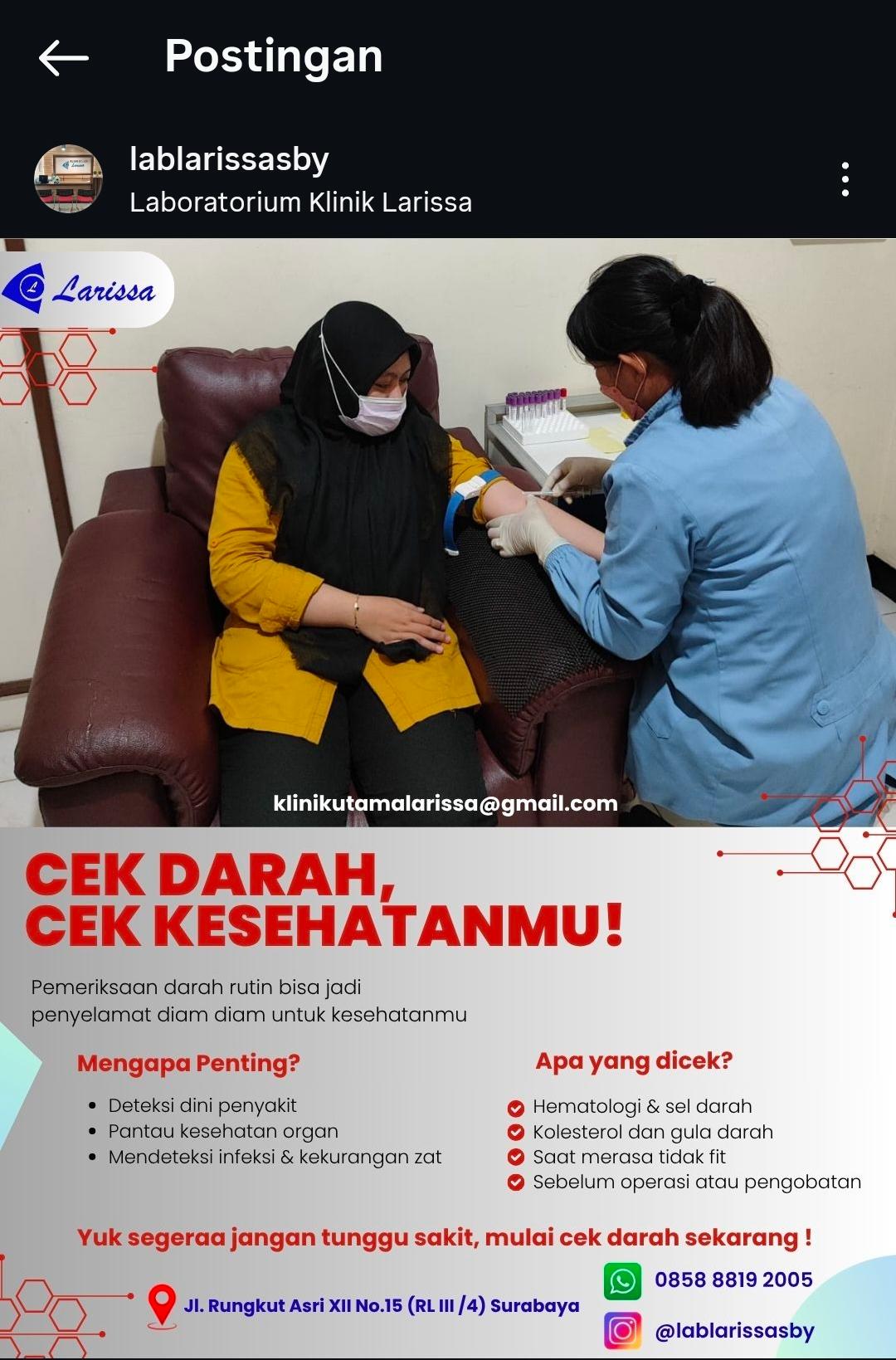 Cek darah cek kesehatanmu Larissa