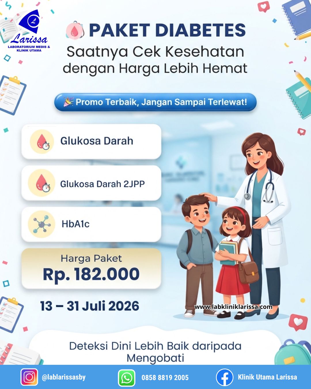 Paket Diabetes — Glukosa Darah, Glukosa 2JPP, HbA1c — Rp 182.000