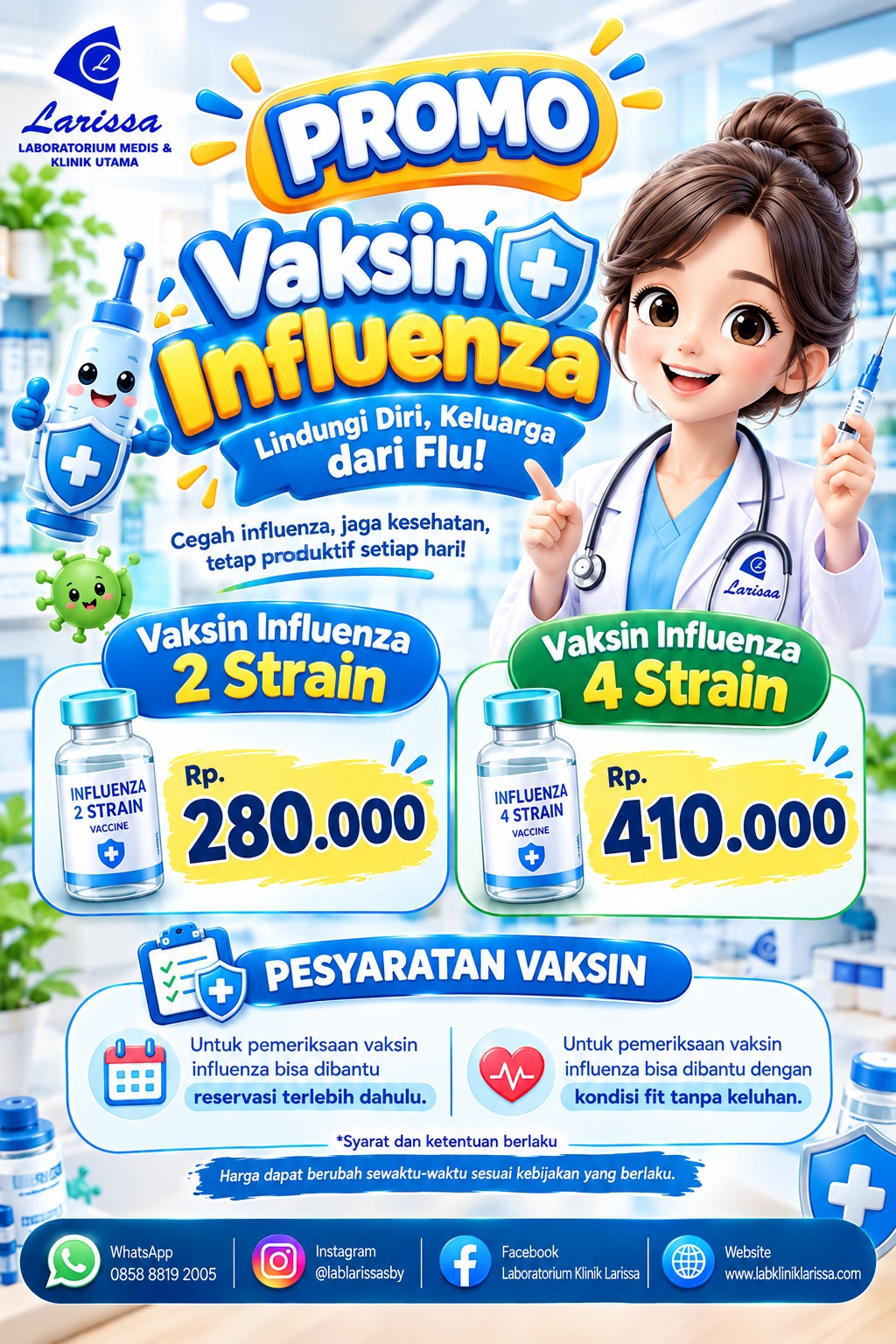 Promo Vaksin Influenza — 2 Strain Rp 280.000, 4 Strain Rp 410.000