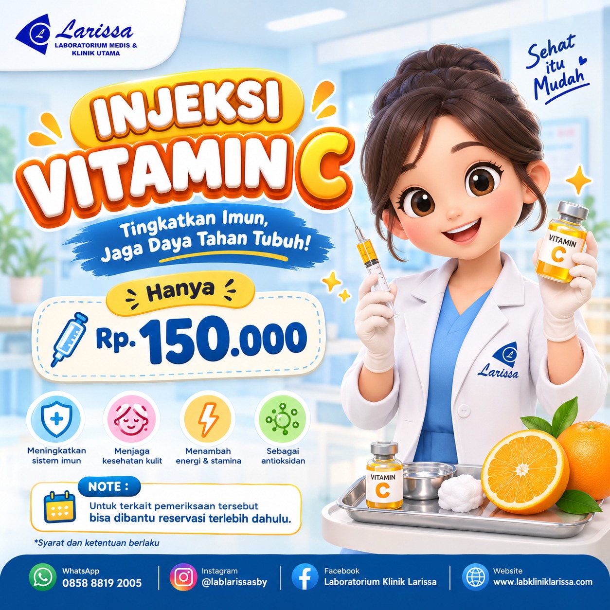 Injeksi Vitamin C — Tingkatkan imun & jaga daya tahan tubuh, hanya Rp 150.000